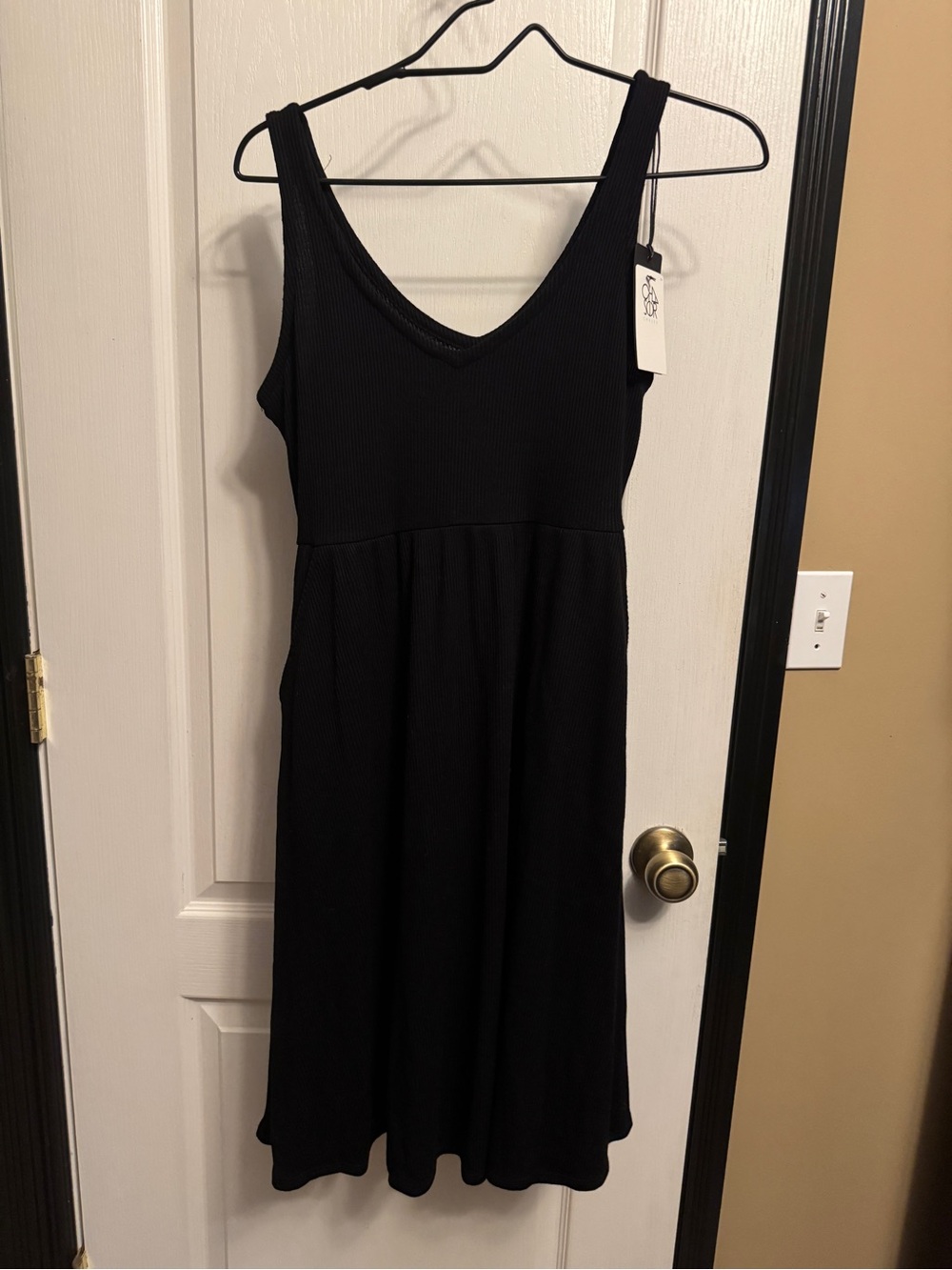 Chaser Black Ribbed V-Neck Midi Dress - Anthropologie